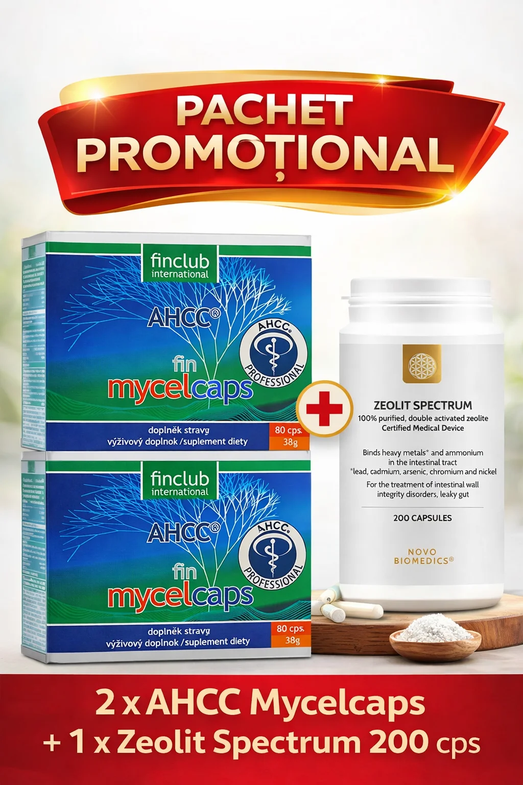 2 x AHCC-Mycelcaps +1x Zeolit Spectrum 200cps (Pachet Promotional ) 1