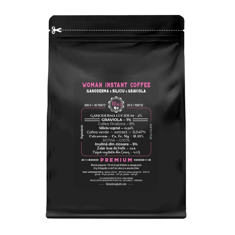 Woman Instant Coffee 10in1 cu Ganoderma Si si Graviola – 600g (30 de portii) – veg 1