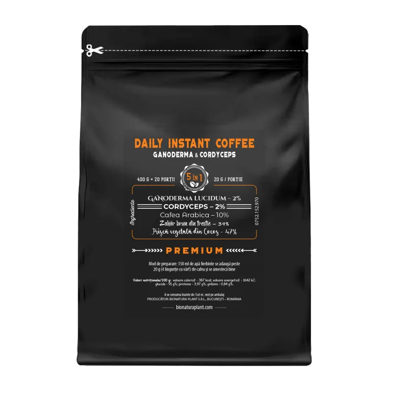 Daily Instant Coffee 5in1 cu Ganoderma+Cordyceps – 400g veg (20 de portii) 1