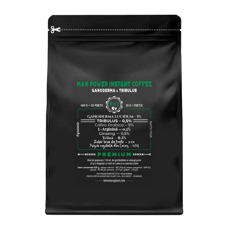 Man Power Instant Coffee 8in1 cu Ganoderma si Tribulus – 400g veg (20 de portii) 1