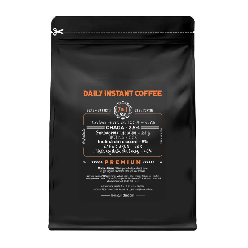 Daily Instant Coffee 7in1 cu Ganoderma si Biotina – 633g veg (30 de portii) 1