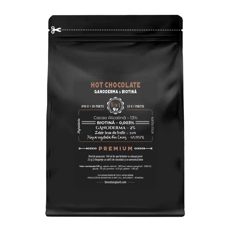 Hot Chocolate 5in1 cu Ganoderma+Biotina – 690g – veg (30 de portii) 1