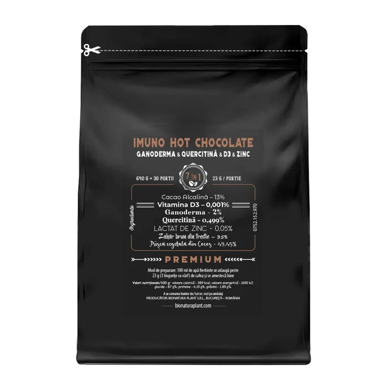 Hot Chocolate 7in1 cu Ganoderma & Quercitinã & D3 & Zinc – 690g – veg (30 de portii) 1
